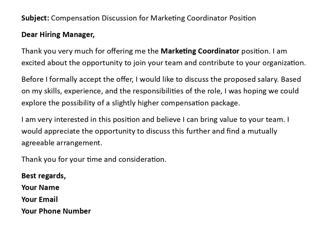 Compensation Discussion for Marketing Coordinator Position