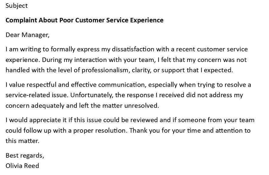 Complaint About Poor Customer Service Experience