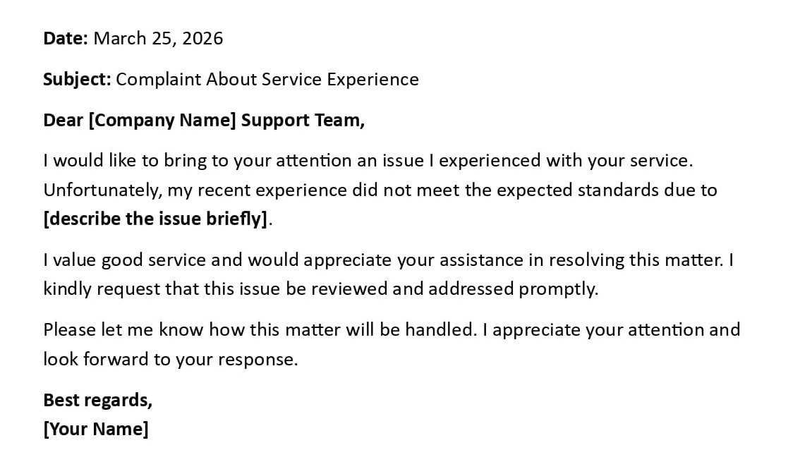 Complaint About Service Experience
