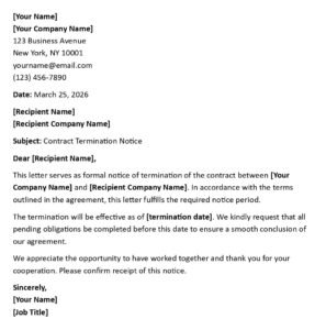 Contract Termination Letter (USA Legal Format + 5 Samples)