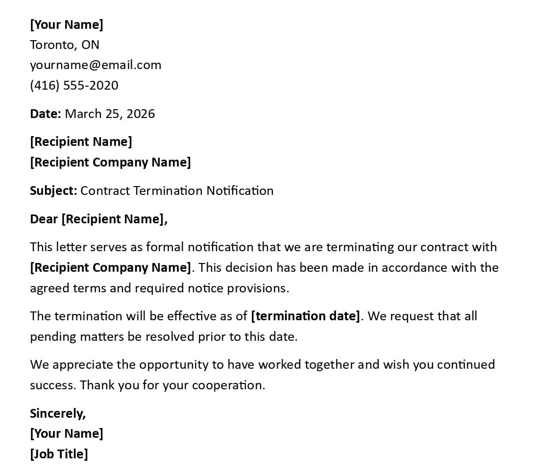 Contract Termination Notification