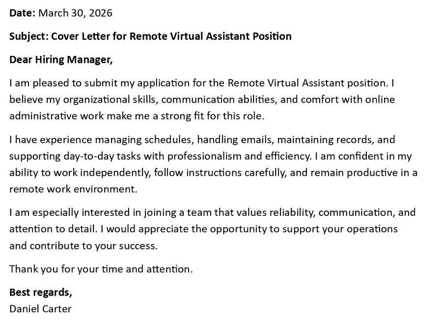 Cover Letter for Remote Virtual Assistant Position