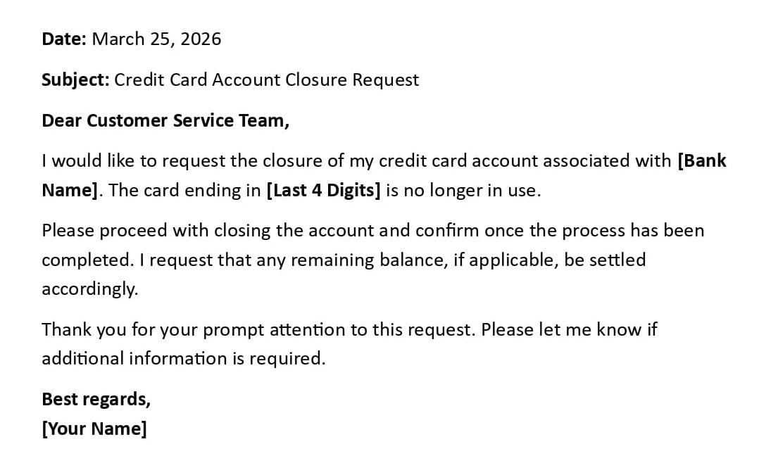 Credit Card Account Closure Request