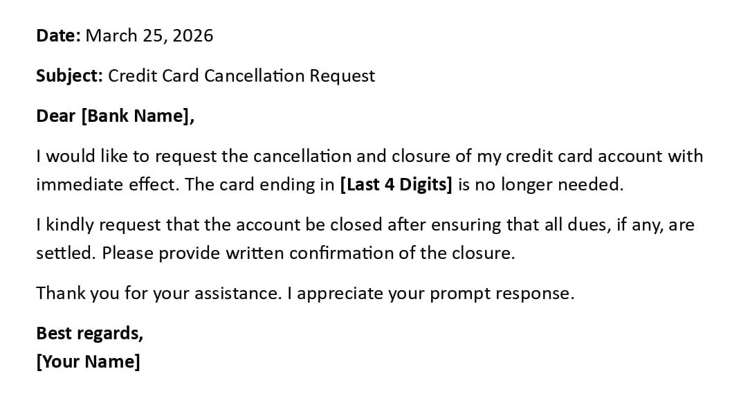 Credit Card Cancellation Request