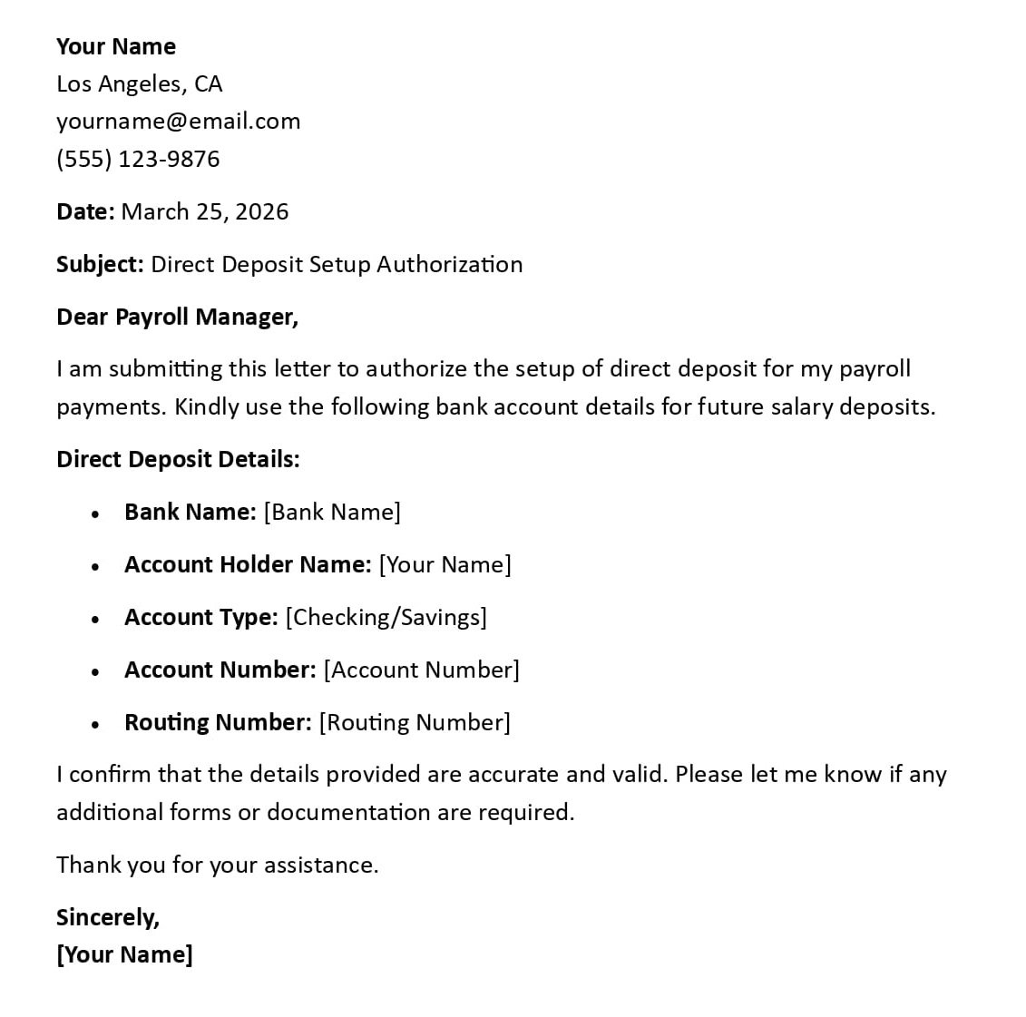 Direct Deposit Setup Authorization