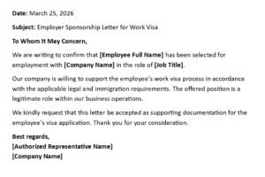 Work Visa Sponsorship Letter (USA Employer Format + 5 Samples)