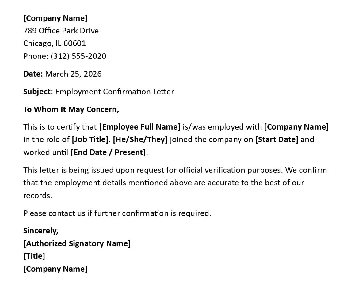 Employment Confirmation Letter