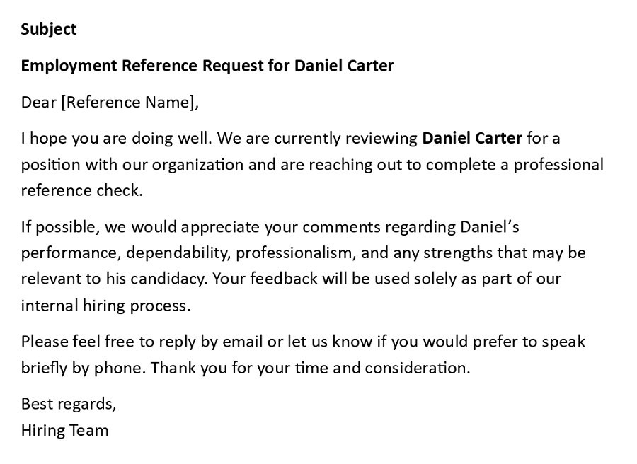 Employment Reference Request for Daniel Carter