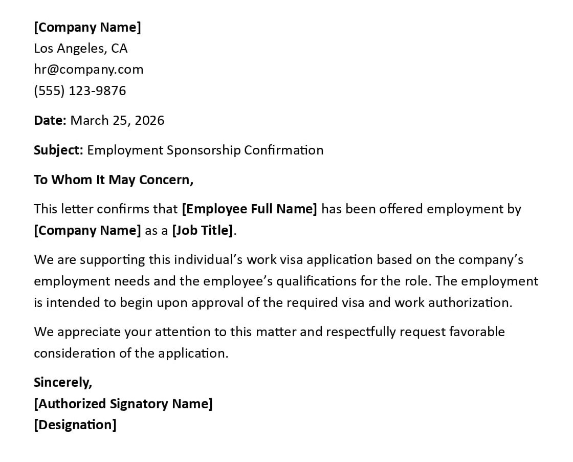 Employment Sponsorship Confirmation