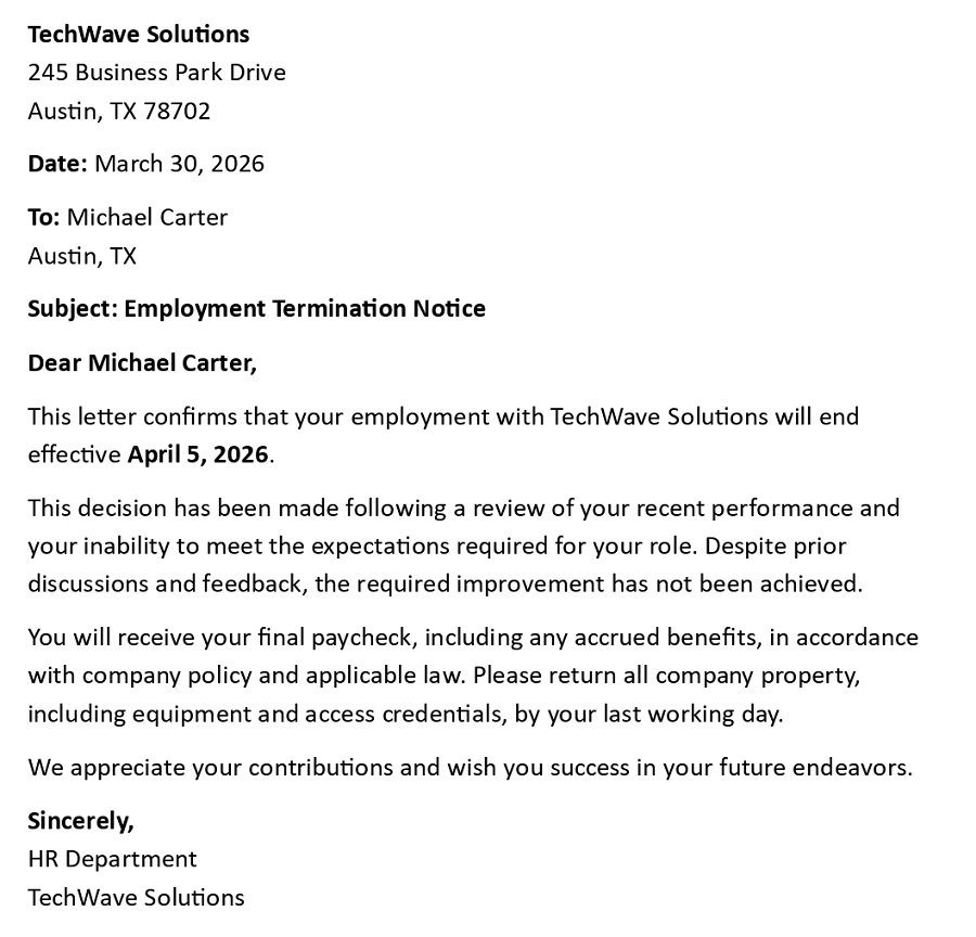 Employment Termination Notice