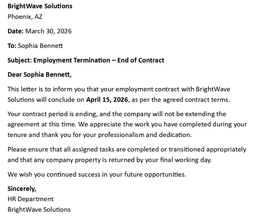 Employment Termination – End of Contract