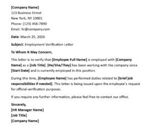 Employment Verification Letter (USA HR Format + 5 Templates)