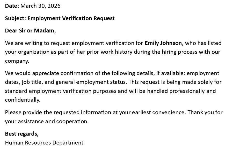 Employment Verification Request