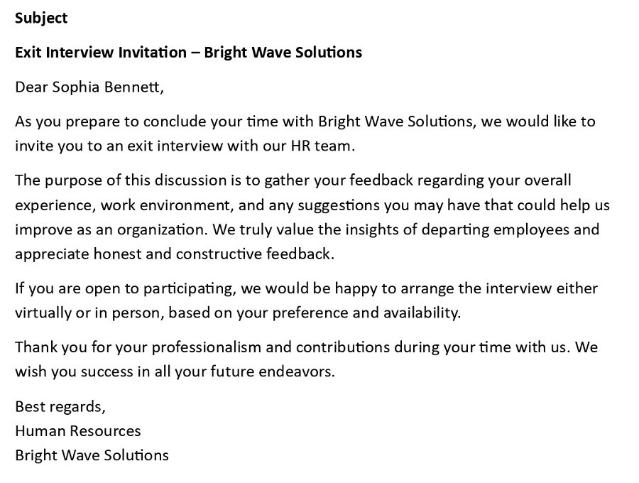 Exit Interview Invitation – Bright Wave Solutions