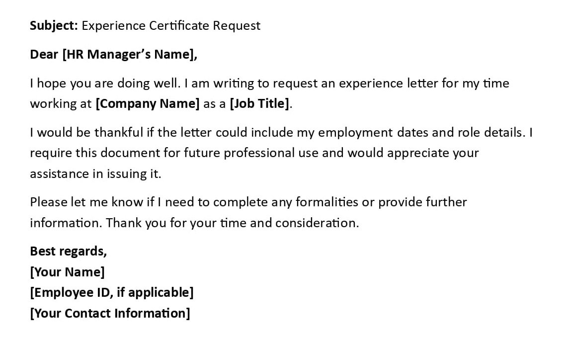 Experience Certificate Request