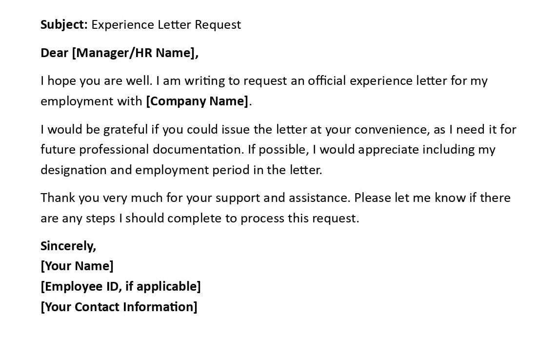 Experience Letter Request