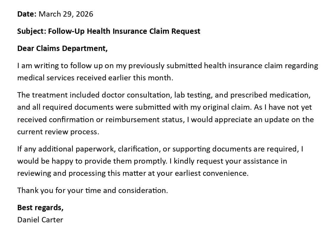 Follow-Up Health Insurance Claim Request