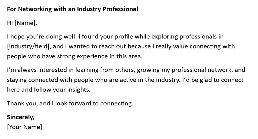 For Networking with an Industry Professional