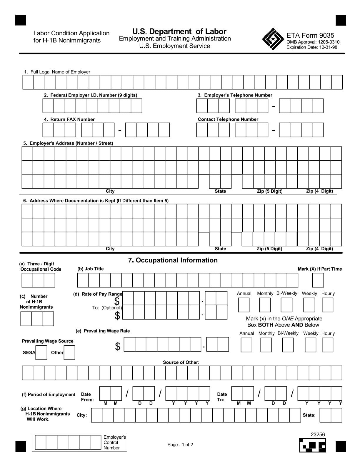Form ETA-9035 PDF Download – Labor Condition Application