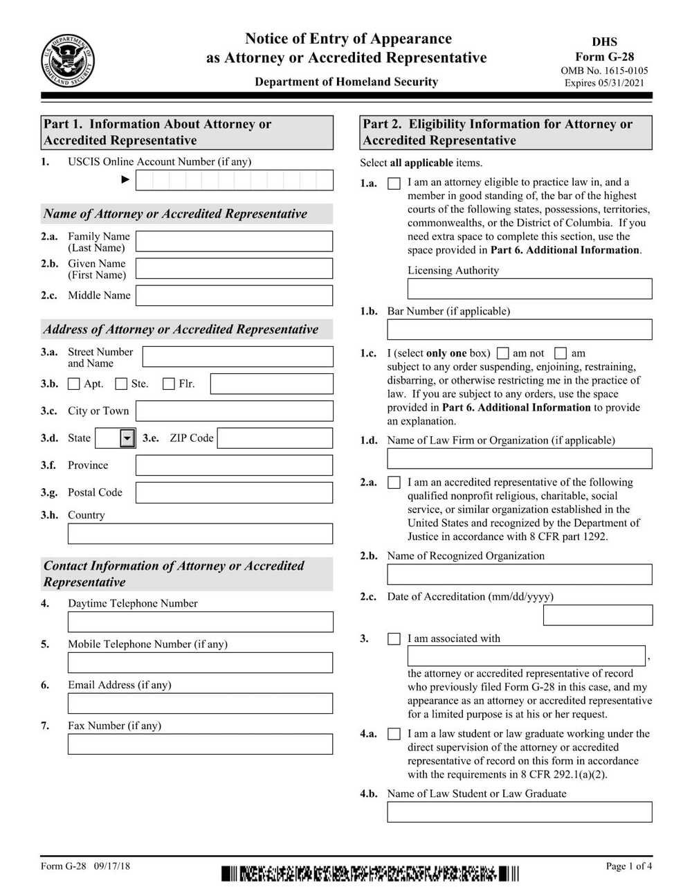 Form G-28 PDF Download – Attorney Representation Form