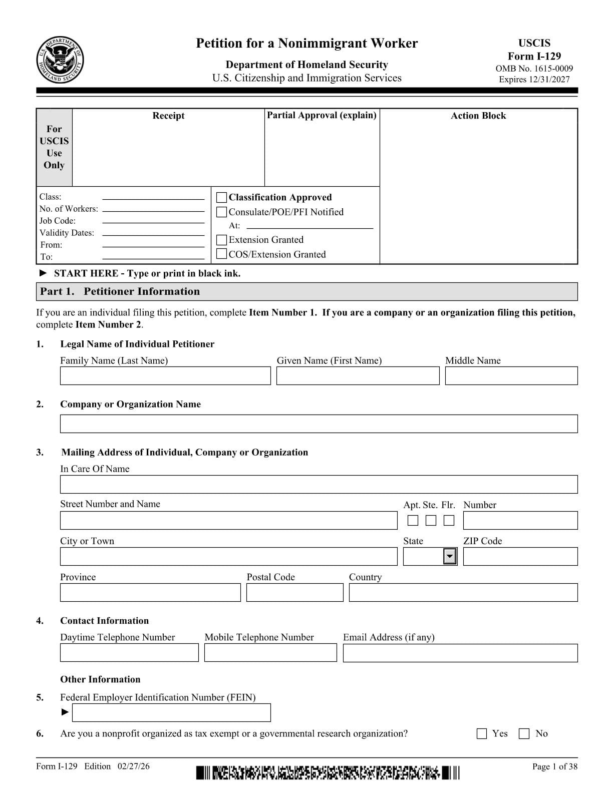 Form I-129 PDF Download – Nonimmigrant Worker Petition