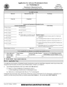 Form I-192 PDF Download – Advance Entry Application