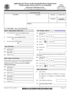 Form I-612 PDF Download – Foreign Residence Waiver