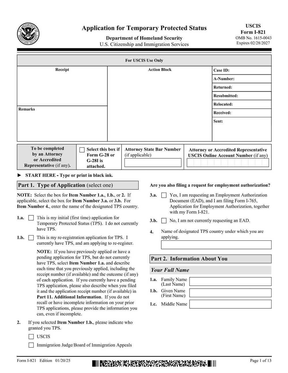 Form I-821 PDF Download – Temporary Protected Status