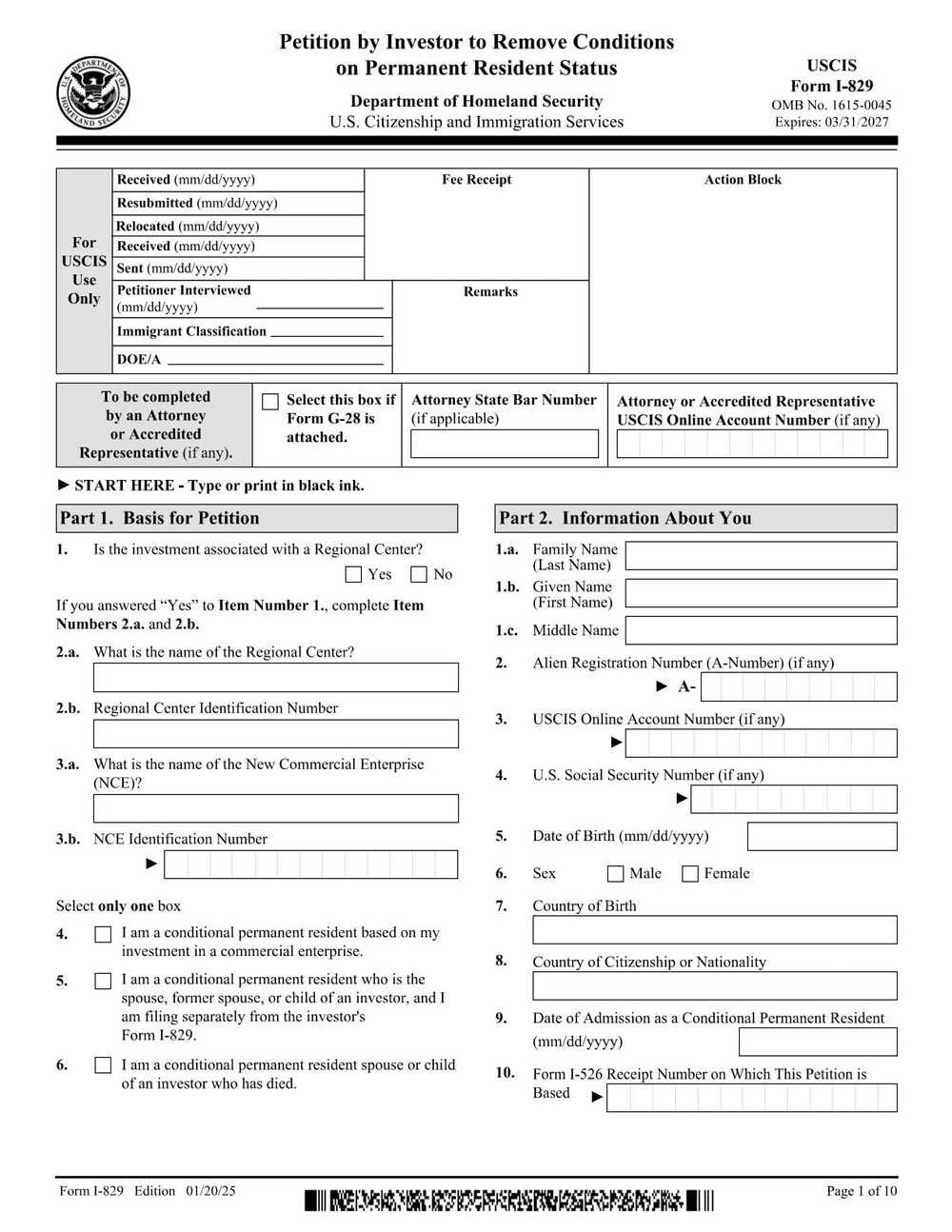 Form I-829 PDF Download – Remove Investor Conditions