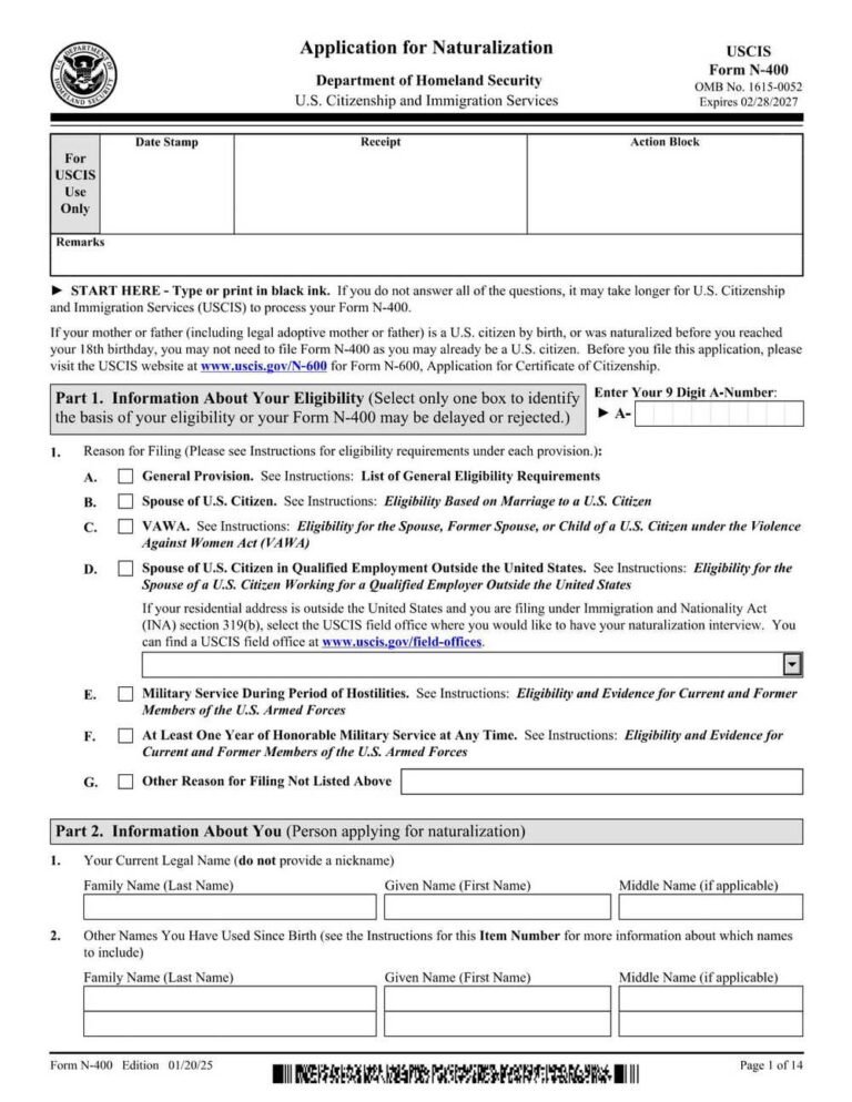 Form N-400 PDF Download – U.S. Citizenship Application