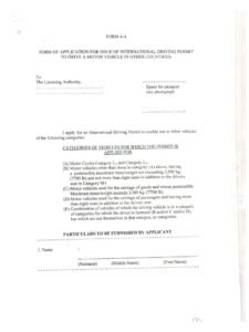 Form No 4-A Application for issue international driving permit Download PDF File