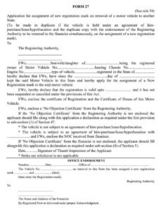 Form No.27: Form Of Assignment of New Registration  Download PDF File