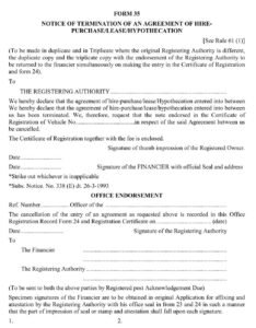 Form No.35: Notice of termination of Hire/Purchase/Lease Download PDF File