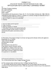 Form P.C.A - Contract Carriage Permit Download docx File