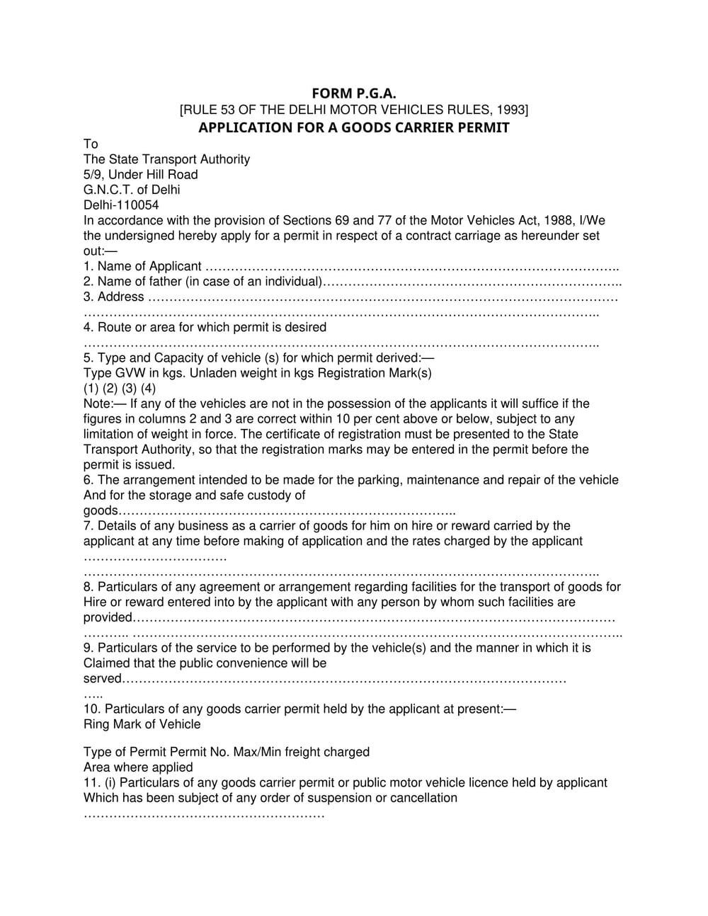 Form P.G.A - Goods Carrier Permit Download file doc (1)