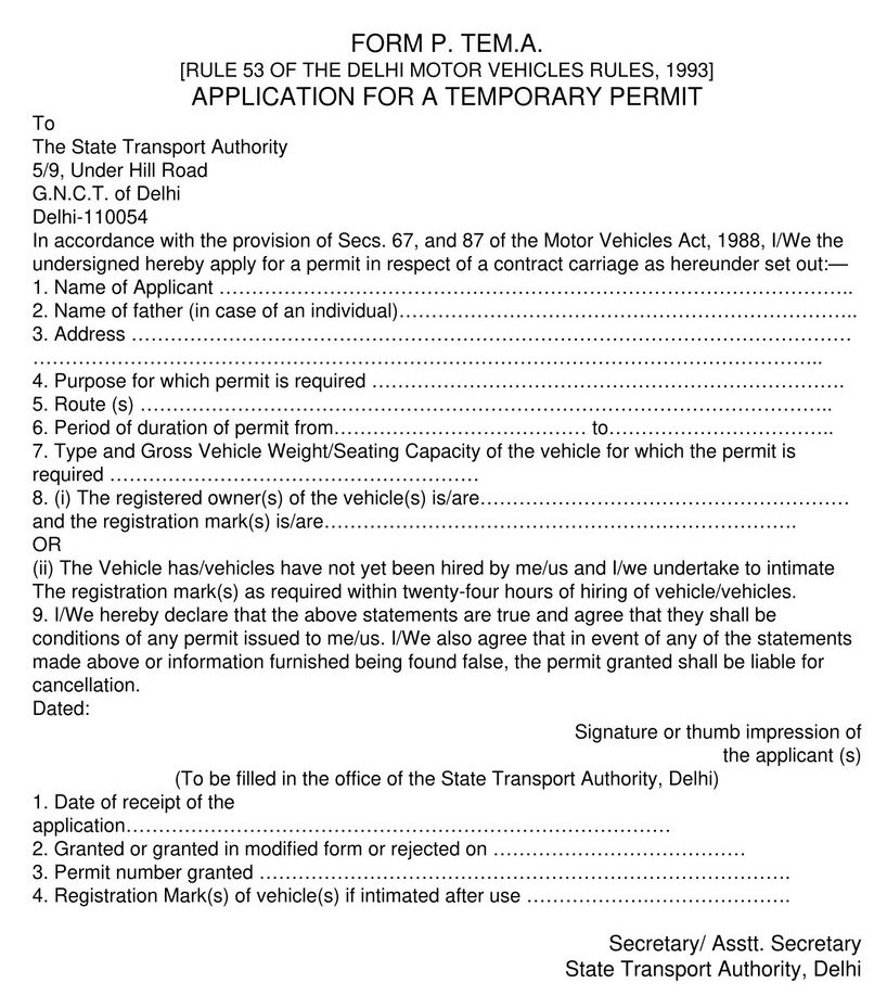 Form P.TEM.A - Temporary Permit Download file doc