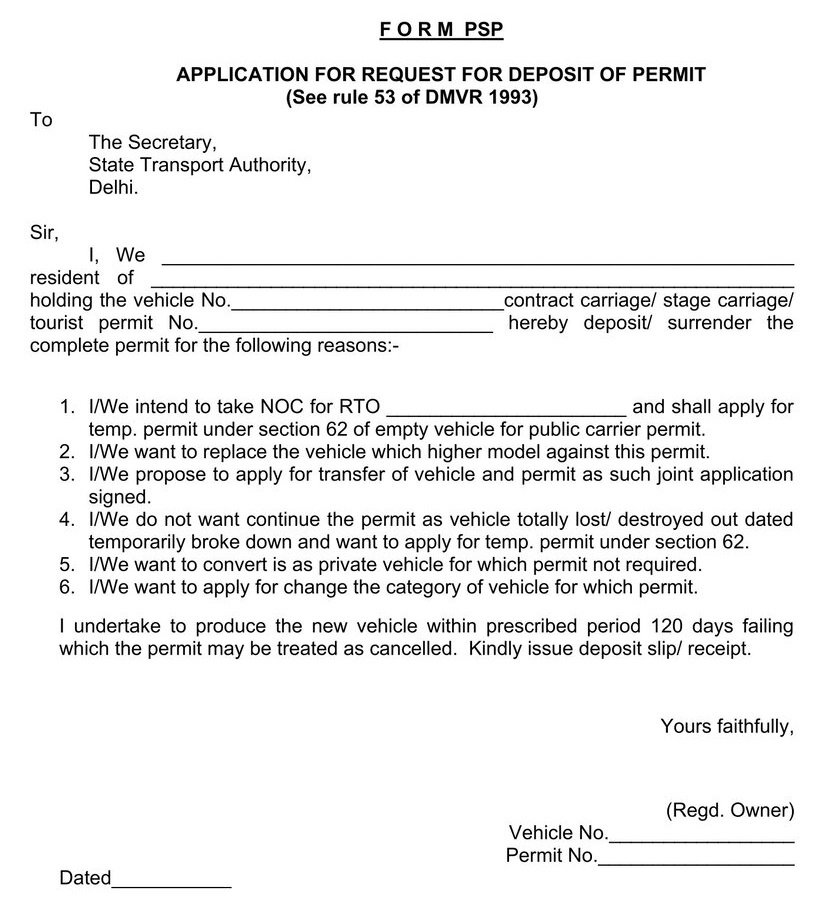 Form PSP - Deposit of Permit Download file doc