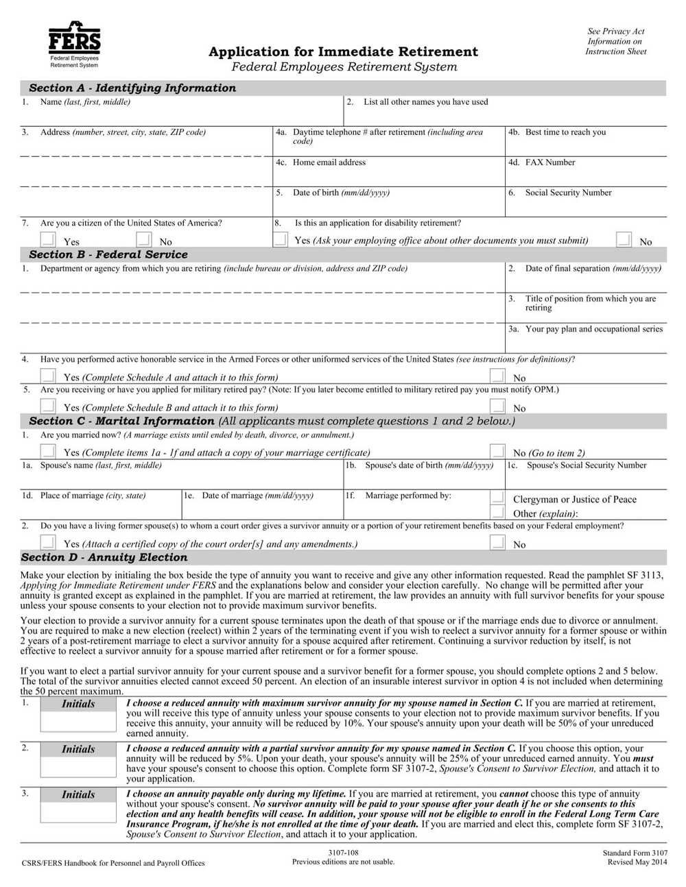 Form SF-3107 PDF Download – Federal Retirement Application