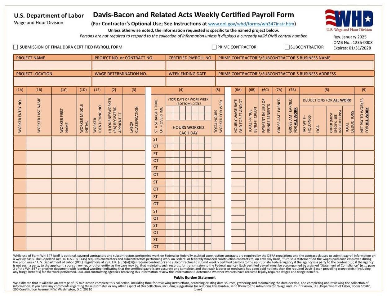 Form WH-347 Payroll Form PDF Download – Federal Contractor Payroll