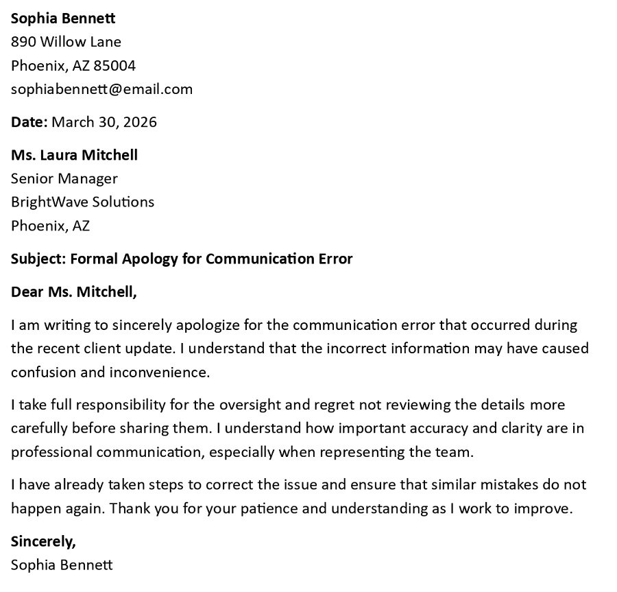 Formal Apology for Communication Error
