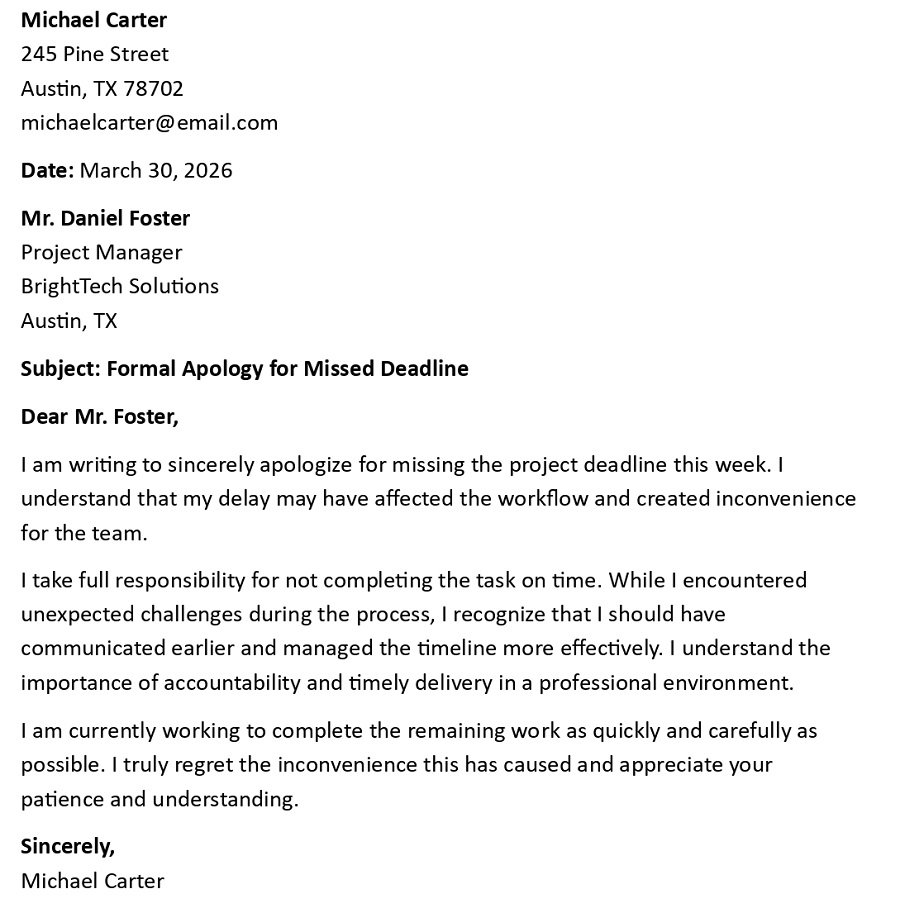 Formal Apology for Missed Deadline