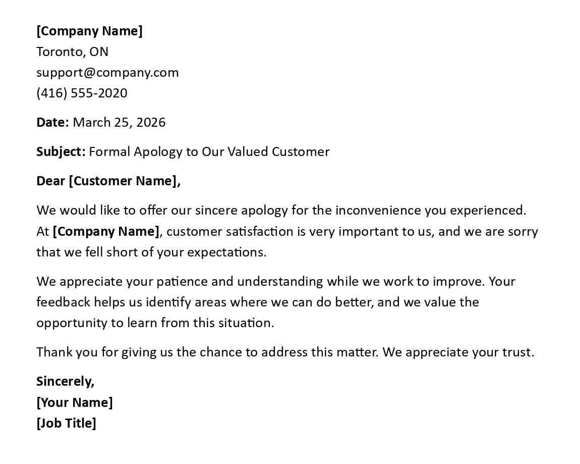 Formal Apology to Our Valued Customer