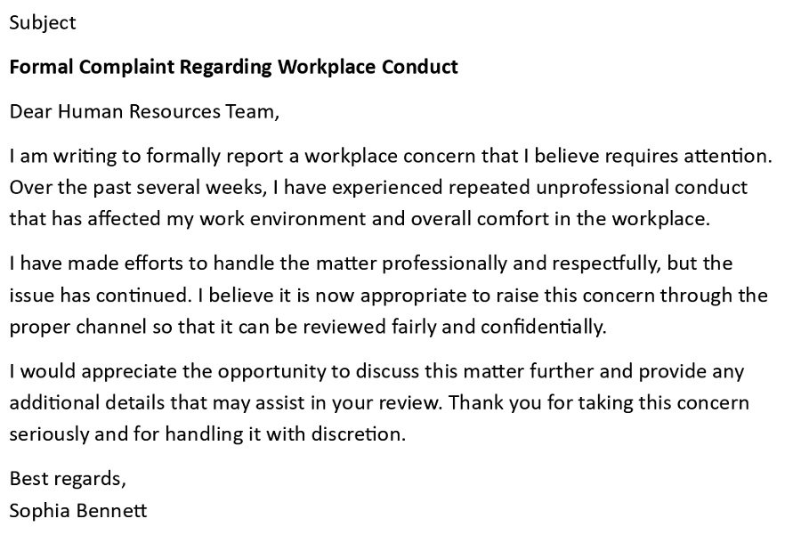 Formal Complaint Regarding Workplace Conduct