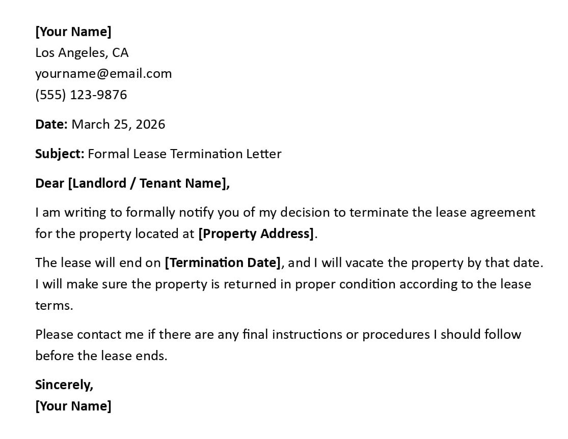 Formal Lease Termination Letter