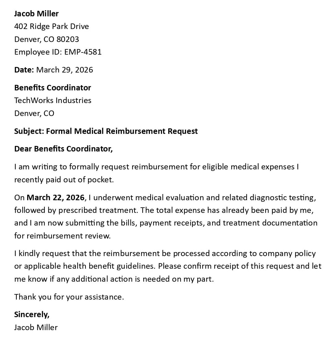 Formal Medical Reimbursement Request