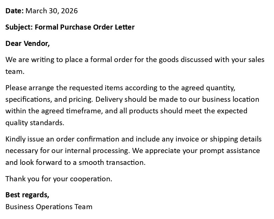 Formal Purchase Order Letter