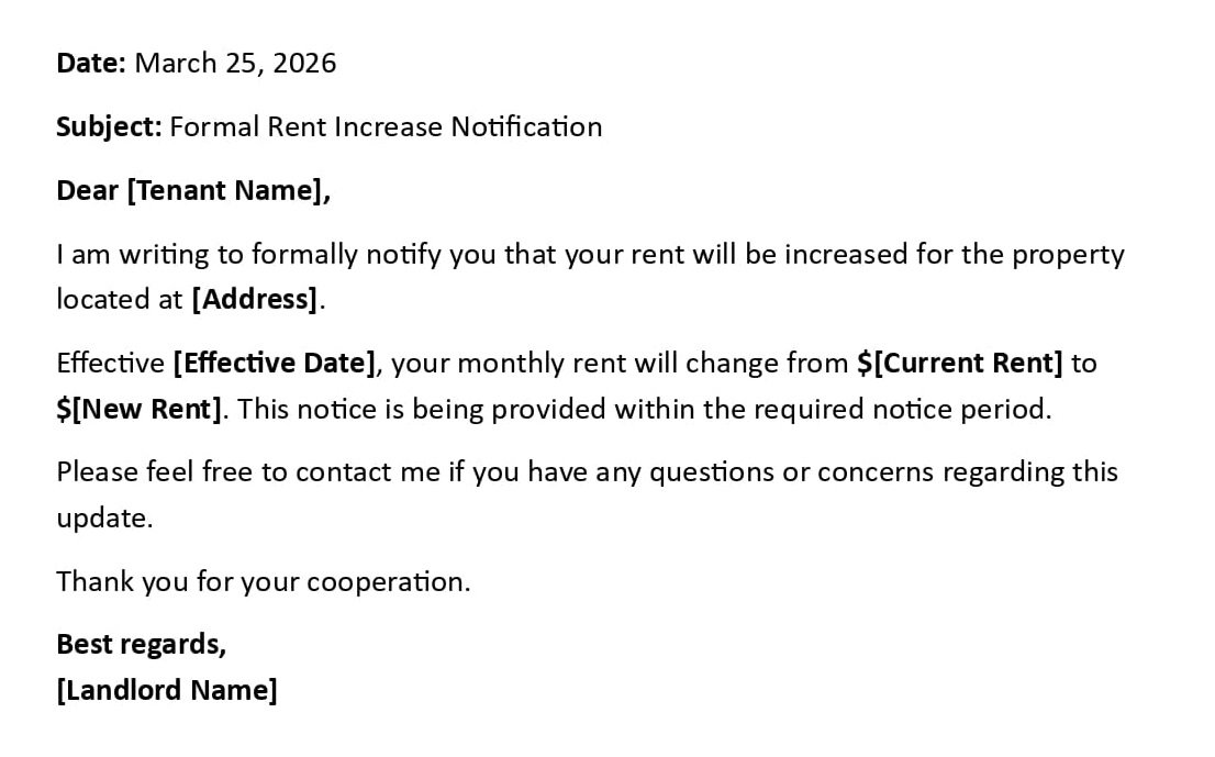 Formal Rent Increase Notification