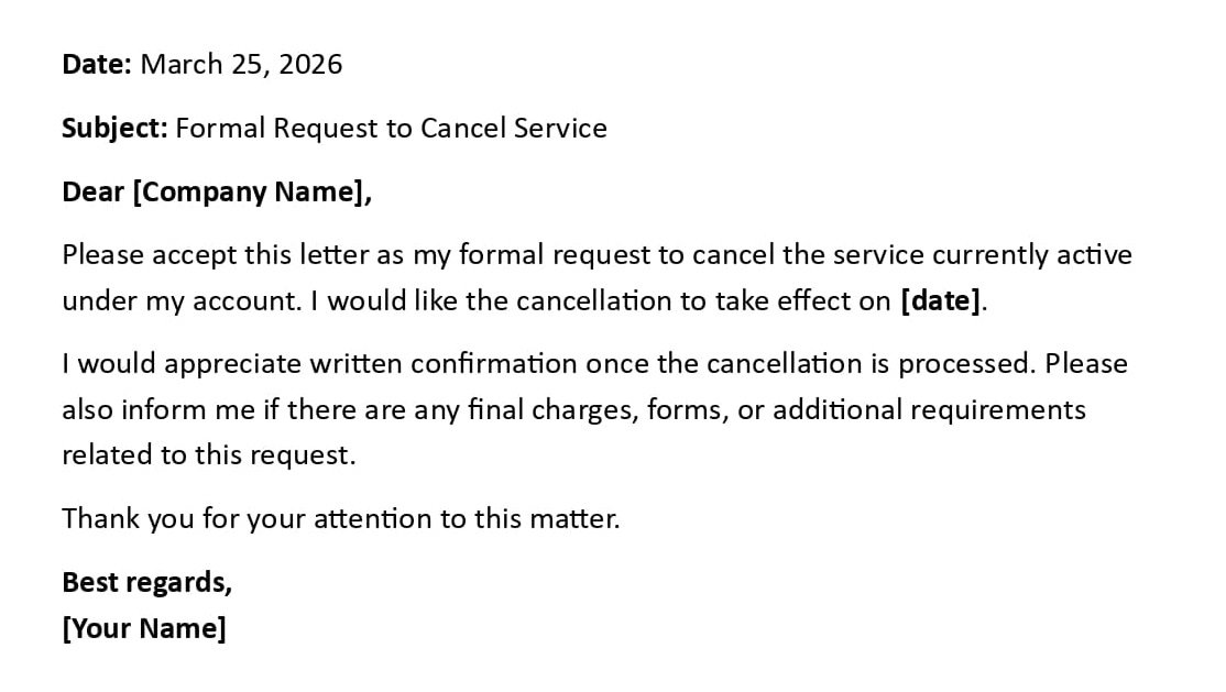 Formal Request to Cancel Service