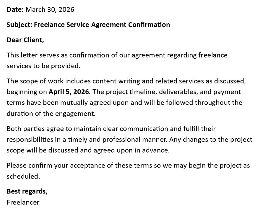 Freelance Service Agreement Confirmation