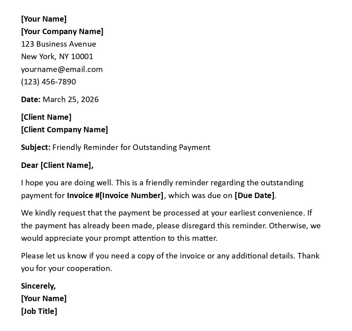 Friendly Reminder for Outstanding Payment